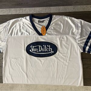 Von Dutch Men's White Jersey with Navy Accents